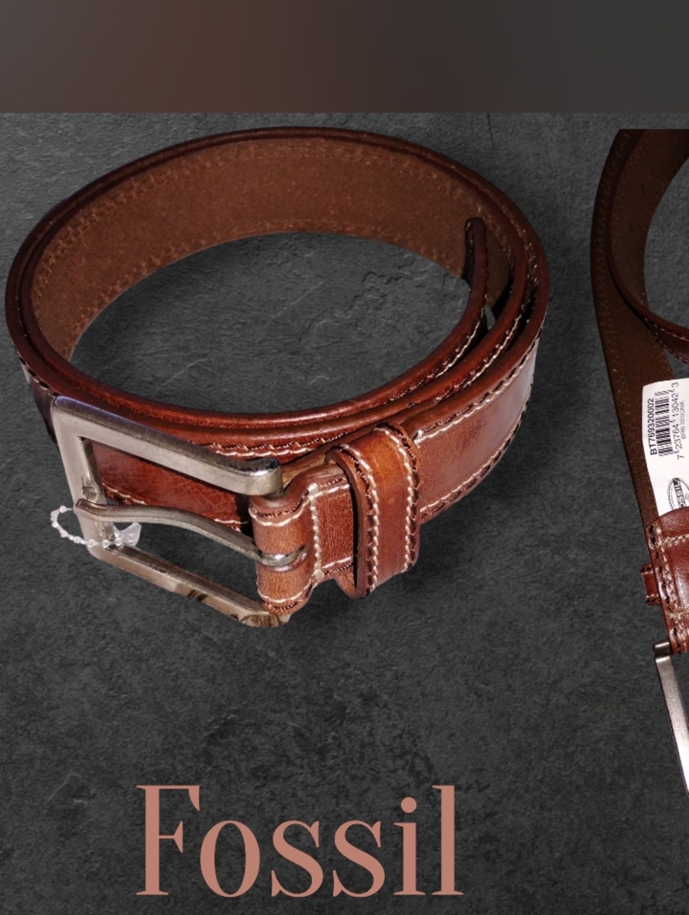 Fossil Womens Chestnut Brown Leather Belt with Polished Buckle